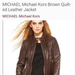 New Michael Kors brown quilted leather jacket size medium